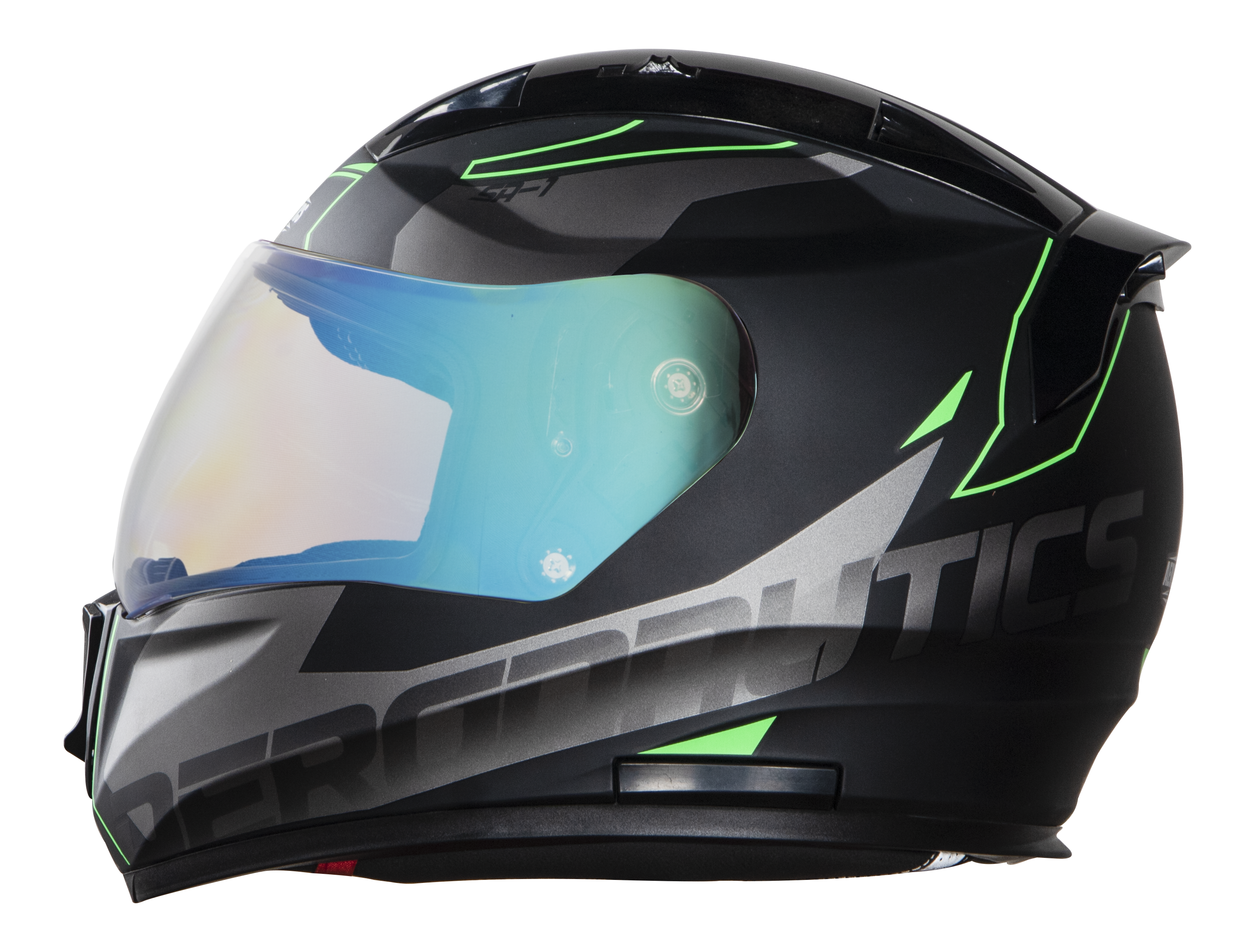 SA-1 RTW Mat Black With Green (Fitted With Clear Visor Extra Night Vision Blue Visor Free)